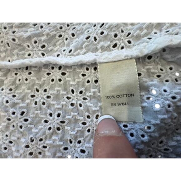 "J.JILL" Button Up Eyelet Shirt SZ M Cottage Core 100% Cotton Summer Beach Clean - Picture 7 of 10